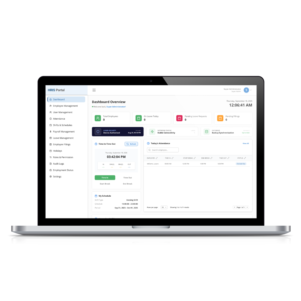 HRIS Portal Unified Workforce and Payroll Management Mockup