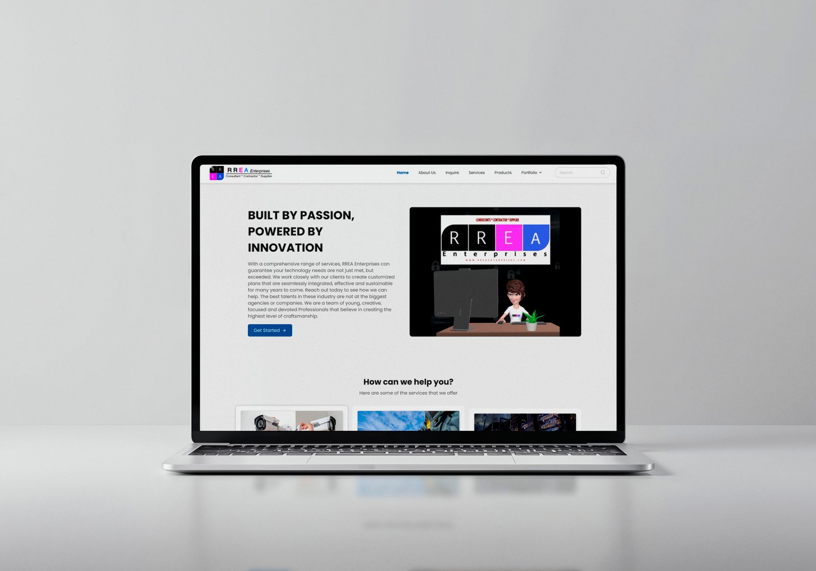 RREA Enterprises Corporate Website Laptop Mockup